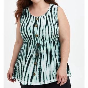 Torrid Seafoam Green Tie Dye Button Front Rayon Slub Tank Top Flowy Shirt 18-20